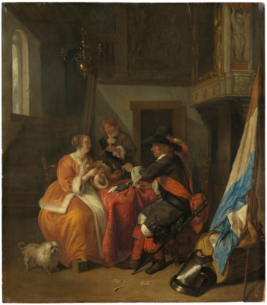 A Card Game, vintage artwork by Gabriël Metsu, 12x8" (A4) Poster
