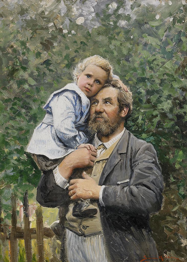 In daddy's arms, vintage artwork by Severin Nilson, 12x8" (A4) Poster