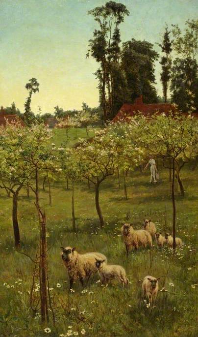 Sheep in an Orchard, vintage artwork by Alice Mary Havers, 12x8" (A4) Poster