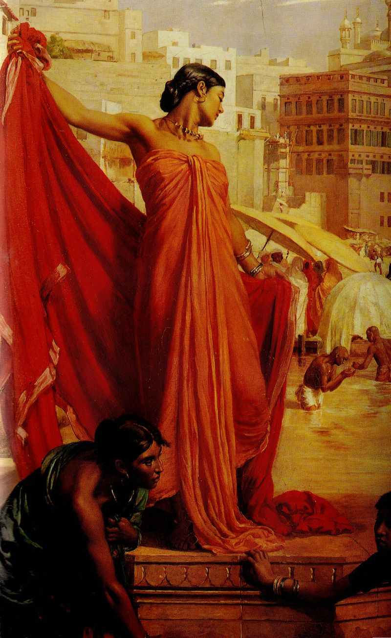 Bathing in the Ganges, vintage artwork by Valentine Cameron Prinsep, 12x8" (A4) Poster