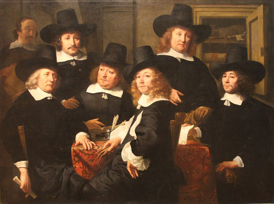 The Six Regents and the Beadle of the Nieuwe Zijds Institute for Outdoor Relief of the Poor, vintage artwork by Ferdinand Bol, 12x8" (A4) Poster