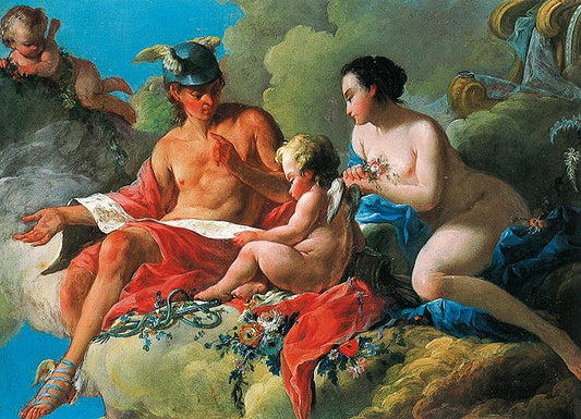 Education of Cupid, vintage artwork by Carle van Loo, 12x8" (A4) Poster
