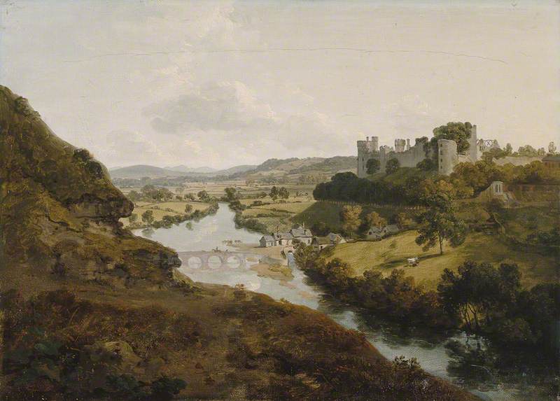 Ludlow Castle from Whitcliffe, Shropshire, vintage artwork by Julius Caesar Ibbetson, 12x8" (A4) Poster