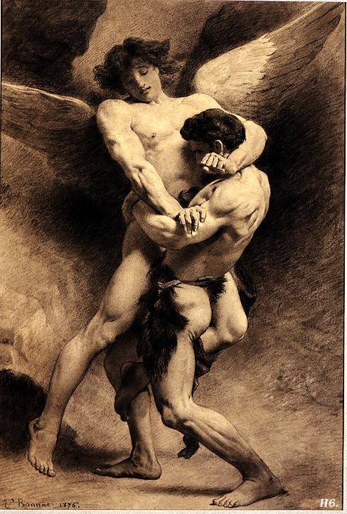 Jacob Wrestling with the Angel, vintage artwork by Leon Joseph Florentin Bonnat, 12x8" (A4) Poster