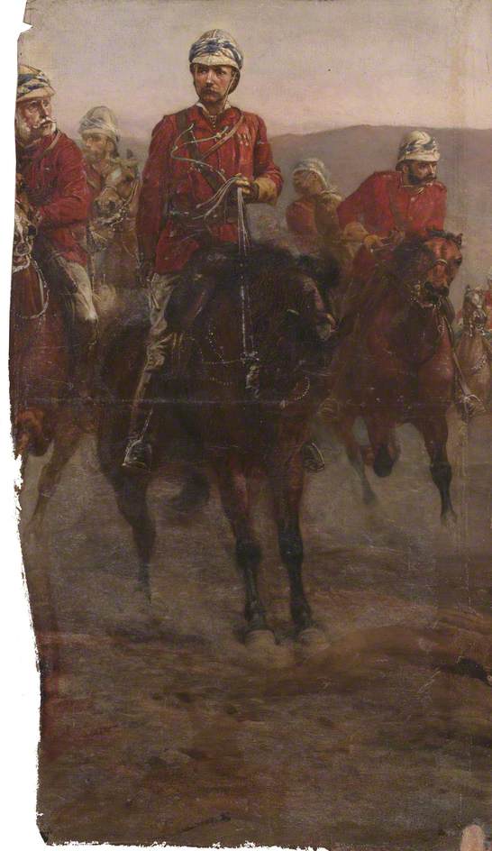 After the Battle:  Arrival of Lord Wolseley and Staff at the Bridge of Tel-el-Kabir, vintage artwork by Elizabeth Southerden Thompson Butler, 12x8" (A4) Poster