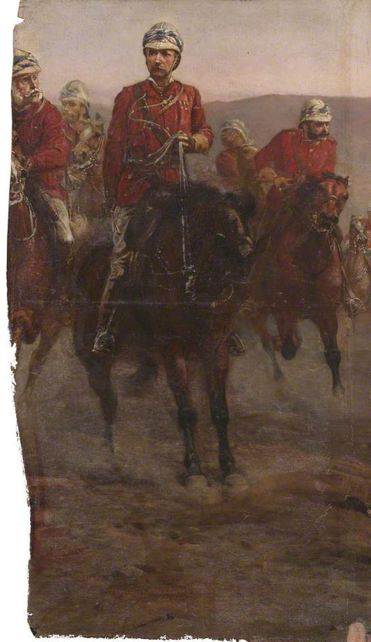 After the Battle:  Arrival of Lord Wolseley and Staff at the Bridge of Tel-el-Kabir, vintage artwork by Elizabeth Southerden Thompson Butler, 12x8" (A4) Poster