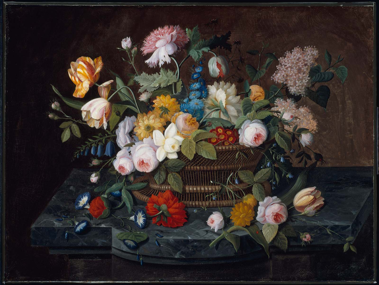 Still Life-Flowers in a Basket, vintage artwork by Severin Roesen, A3 (16x12") Poster Print