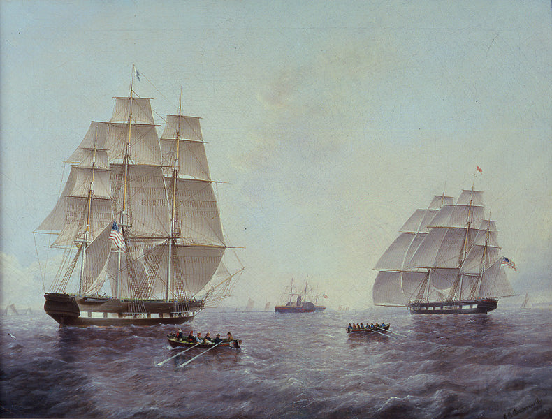 American Packets in Coastal Waters, vintage artwork by James E. Buttersworth, A3 (16x12") Poster Print