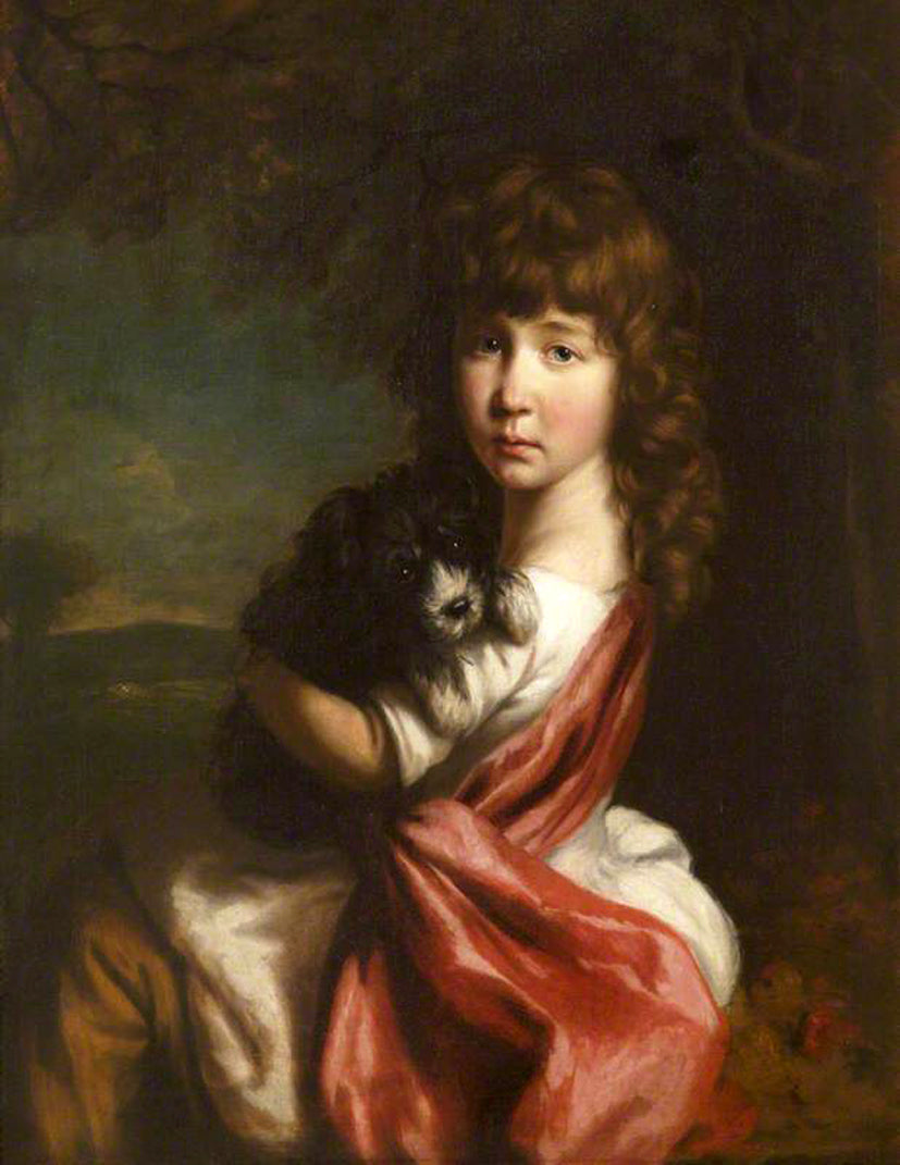 Portrait of a Young Girl with a Pet Dog, vintage artwork by Attributed to Nathaniel Hone the Elder, 12x8" (A4) Poster