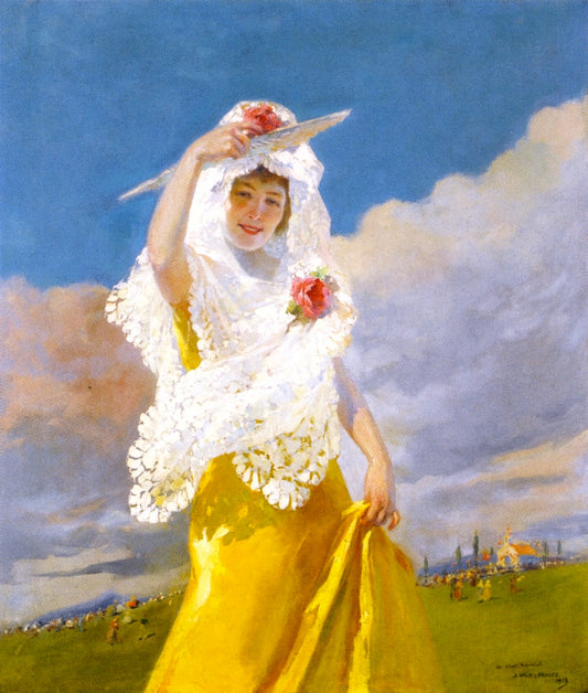Española con Mantilla, vintage artwork by Julio Vila y Prades, 12x8" (A4) Poster
