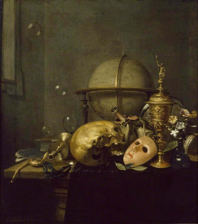 Vanitas Still Life with Mask, vintage artwork by Hendrick Andriessen, 12x8" (A4) Poster