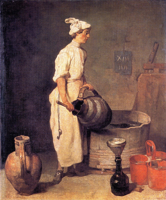 A Cellar Boy Cleaning a Large Jug, vintage artwork by Jean-Baptiste-Simeon Chardin, 12x8" (A4) Poster