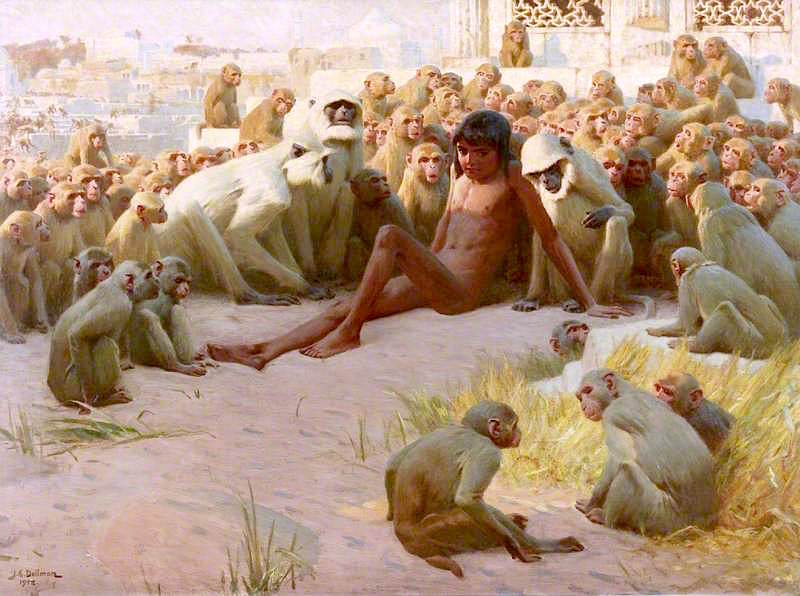 Mowgli Made Leader of the Bandar-log, vintage artwork by John Charles Dollman, 12x8" (A4) Poster