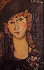 Head of a Woman in a Hat, vintage artwork by Amedeo Modigliani, 12x8" (A4) Poster