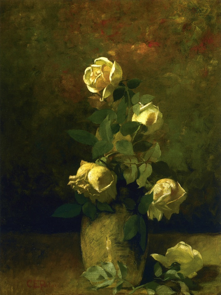 Yellow Roses in a Vase, vintage artwork by Charles Ethan Porter, 12x8" (A4) Poster