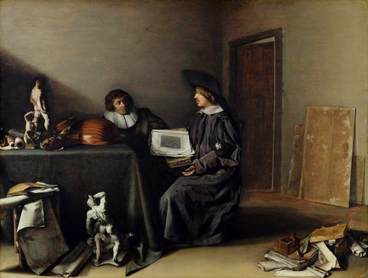 A Conversation between an Artist and a Connoisseur, vintage artwork by Attributed to Pieter Codde, 12x8" (A4) Poster