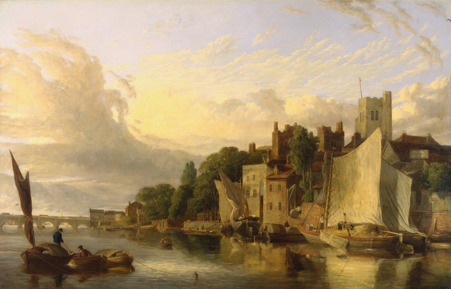 Lambeth from the River looking towards Westminster Bridge, vintage artwork by James Stark, A3 (16x12") Poster Print