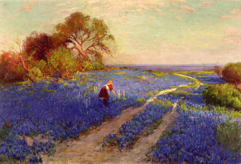 Bluebonnet Scene with a Girl by Julian Onderdonk,16x12(A3) Poster