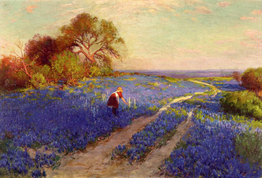 Bluebonnet Scene with a Girl by Julian Onderdonk,16x12(A3) Poster
