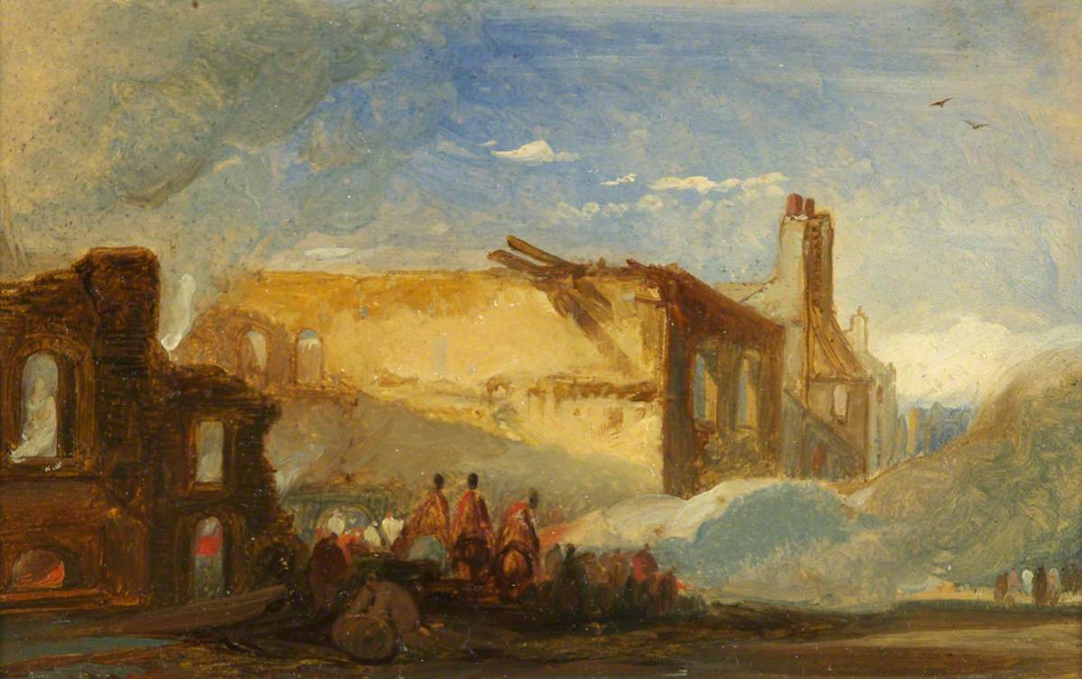 Bristol Riots: Ruins of Warehouses in Prince Street, with Mounted Troops, vintage artwork by William James Müller, A3 (16x12") Poster Print