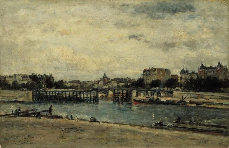 The Pont de L'Estacade, Paris, vintage artwork by Stanislas Lepine, 12x8" (A4) Poster