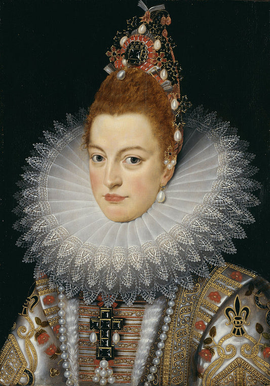 Portrait of Isabella Clara Eugenia of Spain, Archduchess of Austria, vintage artwork by Frans Pourbus the Younger, 12x8" (A4) Poster