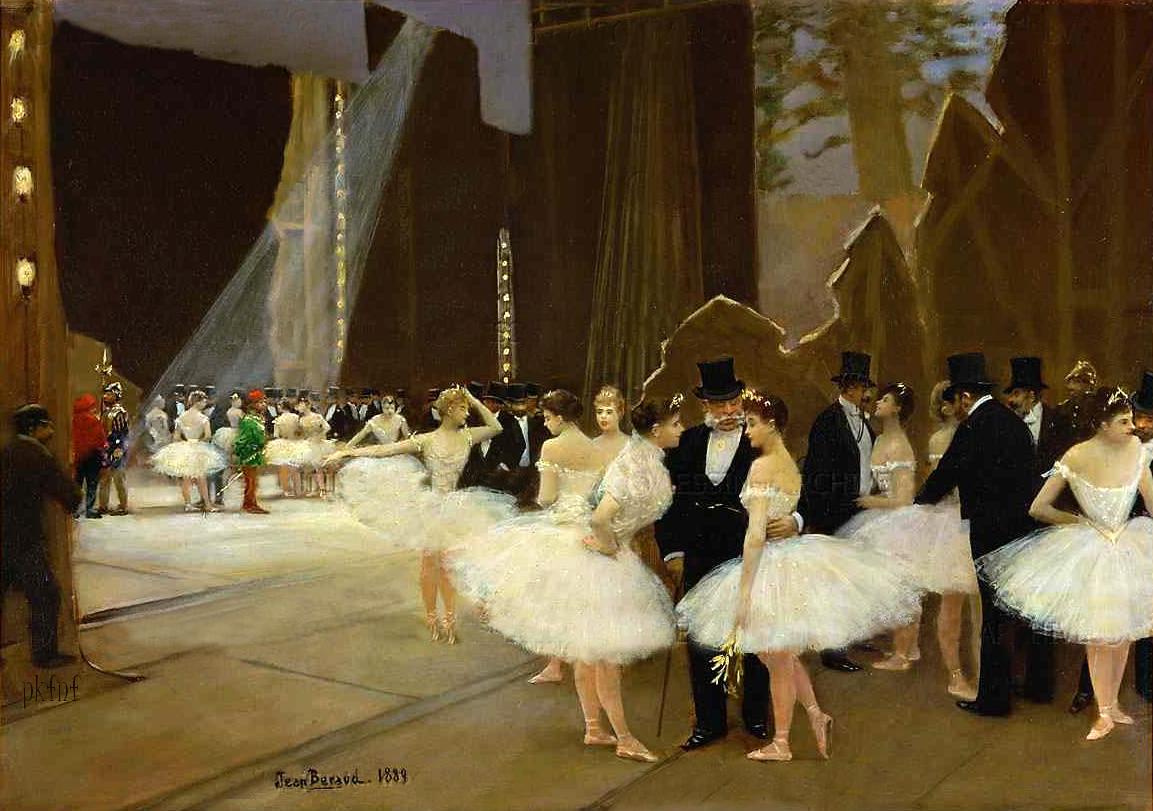 In the Wings at the Opera House, vintage artwork by Jean-Georges Beraud, 12x8" (A4) Poster