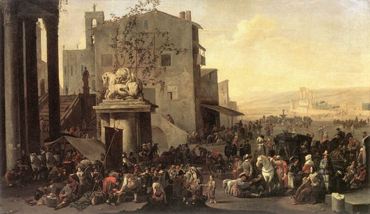 Roman Market Scene, vintage artwork by Johannes Lingelbach, 12x8" (A4) Poster