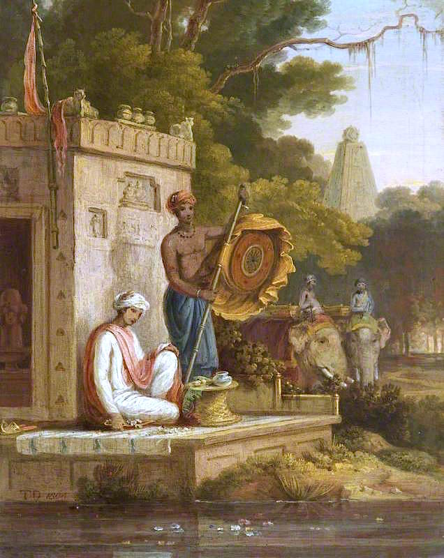 Puja Performed at a Temple of Shiva, vintage artwork by Thomas Daniell, 12x8" (A4) Poster