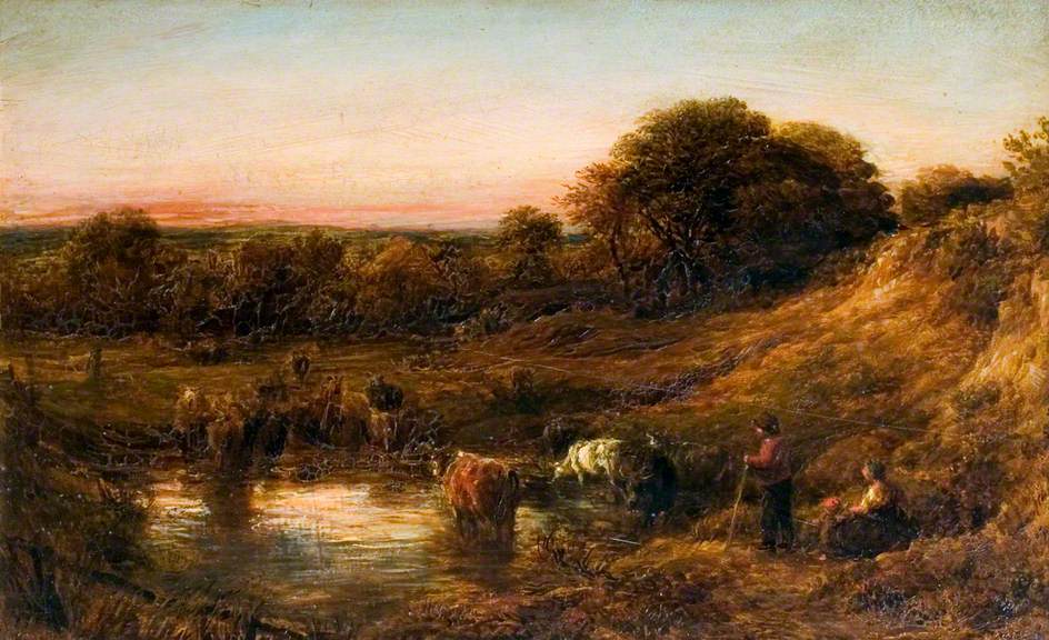 Landscape, Evening, vintage artwork by John Linnell, A3 (16x12") Poster Print