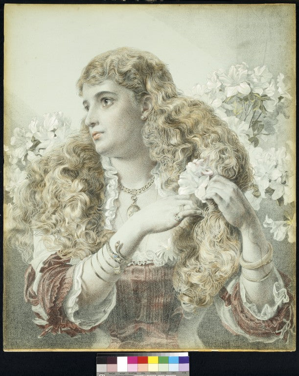 Drawing of a young woman, probably Lady Florence Emily Hesketh, vintage artwork by Anthony Frederick Sandys, 12x8" (A4) Poster