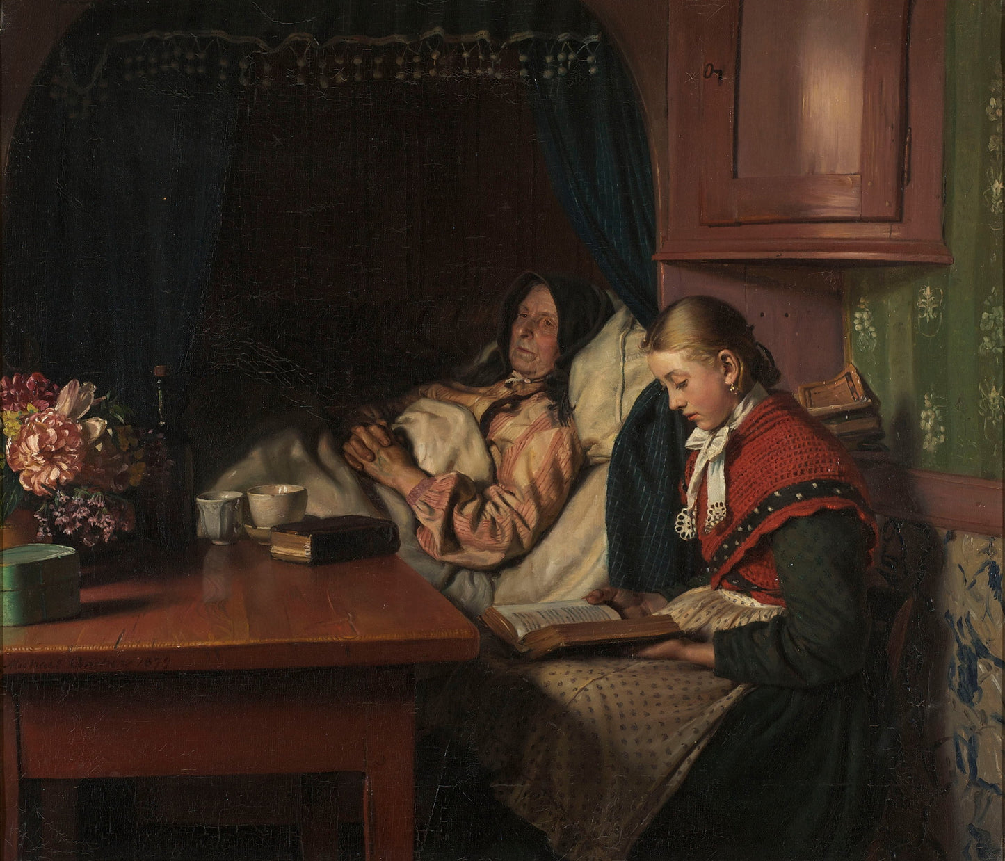 by  Grandmother's Sickbed, vintage artwork by Michael Peter Ancher, 12x8" (A4) Poster