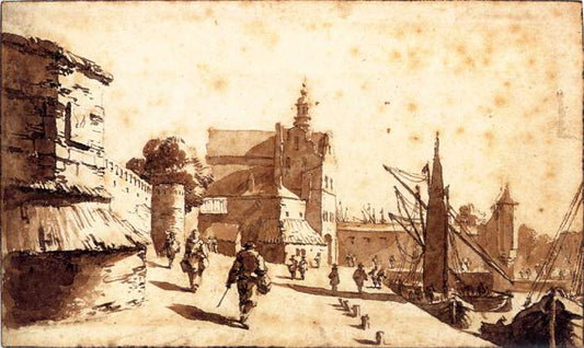 The Schiedam Gate at Delft, vintage artwork by Jan de Bisschop, 12x8" (A4) Poster