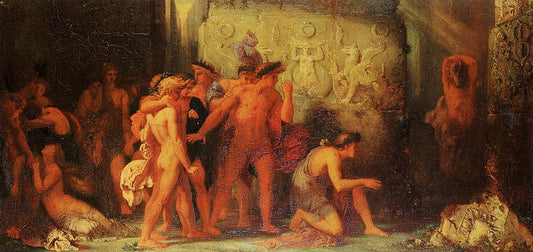 Athenians Given to the Minotaur in the Cretan Laby rinth, vintage artwork by Gustave Moreau, 12x8" (A4) Poster