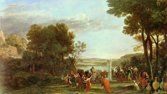 Landscape with the worship of the golden calf, vintage artwork by Claude Lorrain, 12x8" (A4) Poster