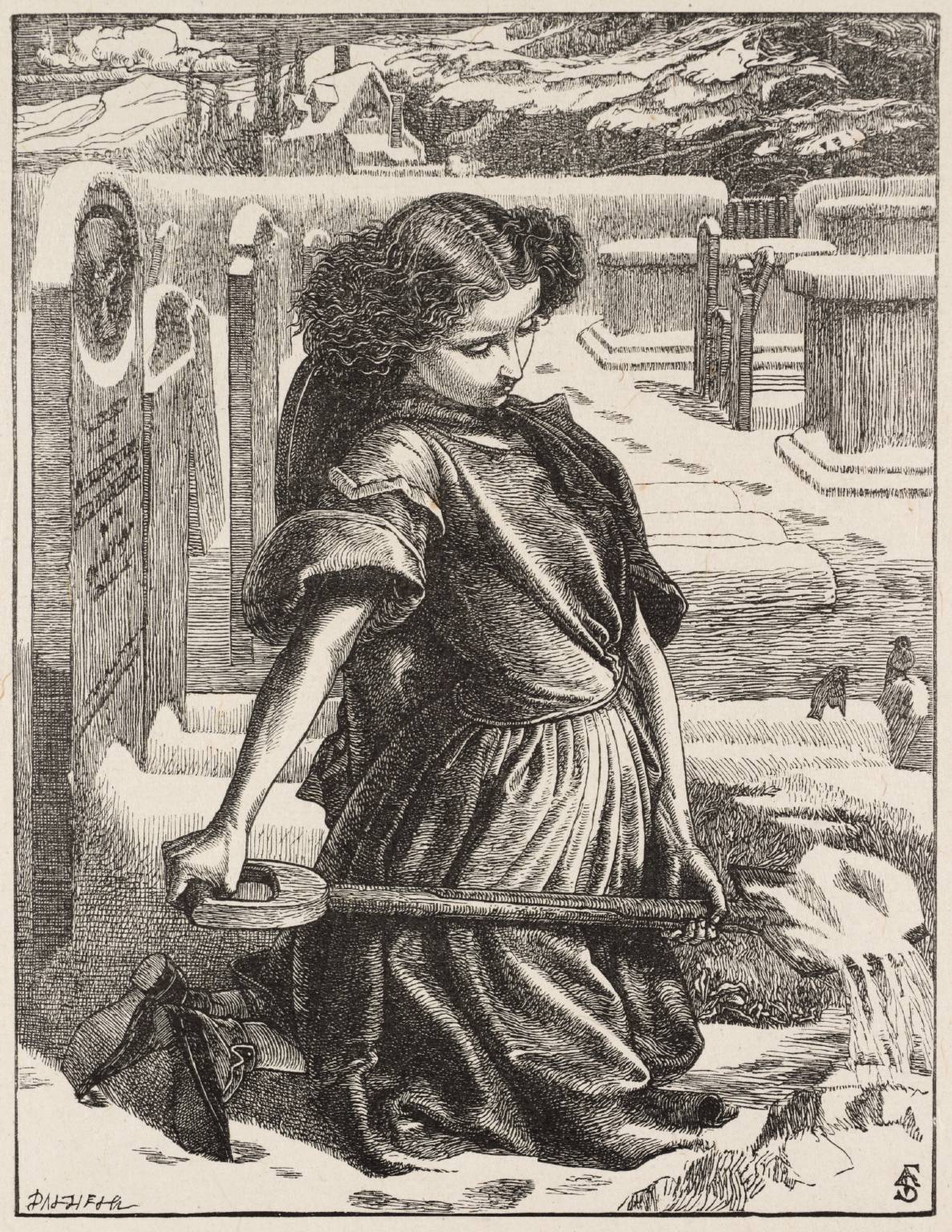 The Little Mourner, vintage artwork by Anthony Frederick Sandys, 12x8" (A4) Poster