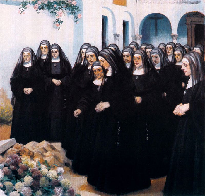 Funeral of a Nun, vintage artwork by Adolfo Lozano Sidro, 12x8