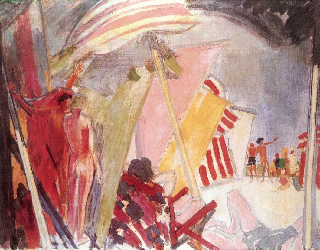 Beach with Parasols by Janos Vaszary,A3(16x12")Poster