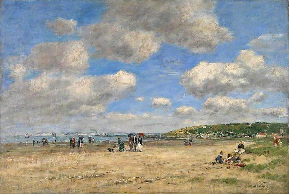 The Beach at Tourgeville-les-Sablons, vintage artwork by Eugène-Louis Boudin, 12x8" (A4) Poster