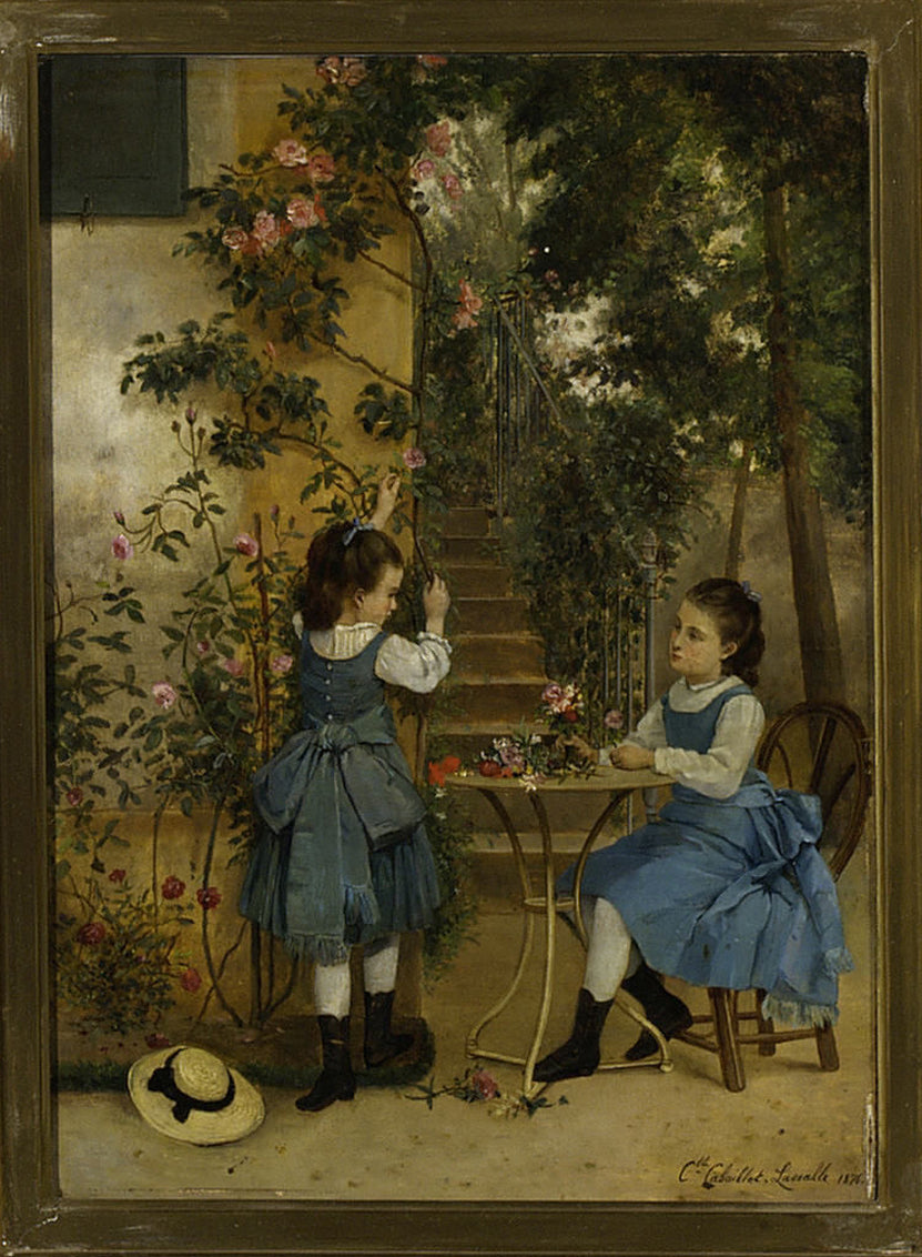 Girls Picking Roses, vintage artwork by Camille-Leopold Cabaillot Lassalle, 12x8" (A4) Poster