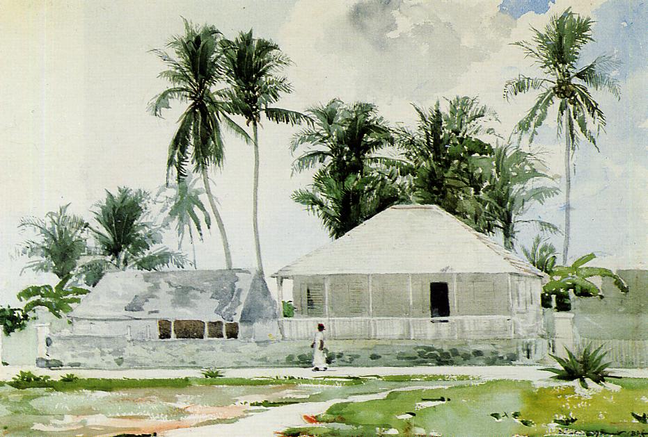 Cabins, Nassau, vintage artwork by Winslow Homer, 12x8" (A4) Poster