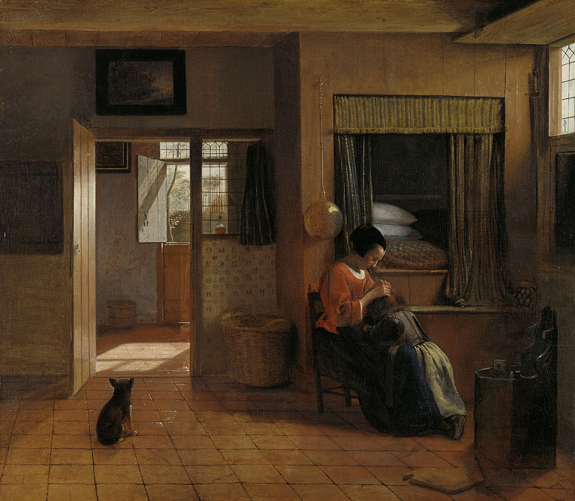 A Mother Delousing Her Child's HaIr, vintage artwork by Pieter de Hooch, 12x8" (A4) Poster