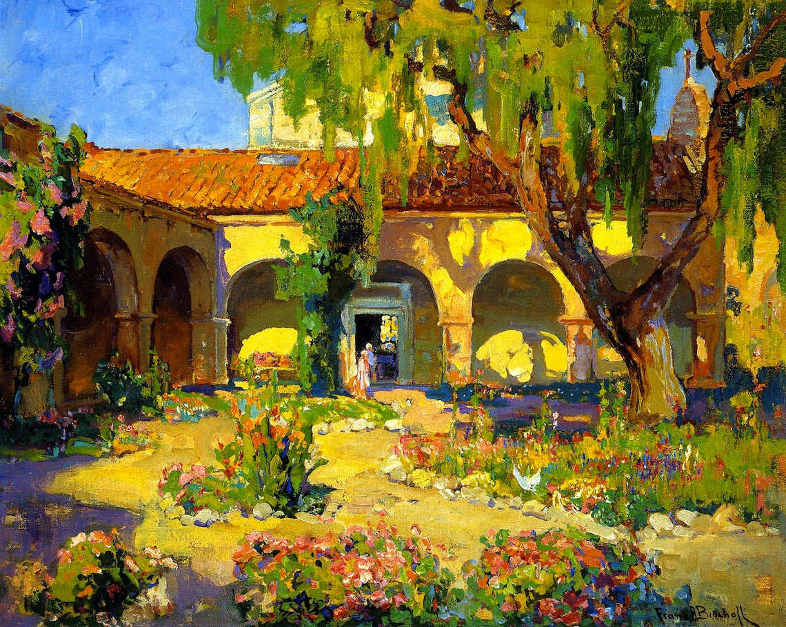 Capistrano Mission, vintage artwork by Franz Bischoff, 12x8" (A4) Poster