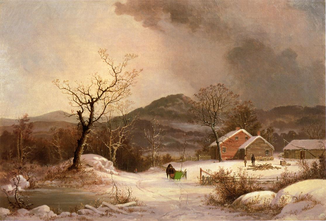 Farmstead and Sleigh in Winter, vintage artwork by George Henry Durrie, A3 (16x12") Poster Print