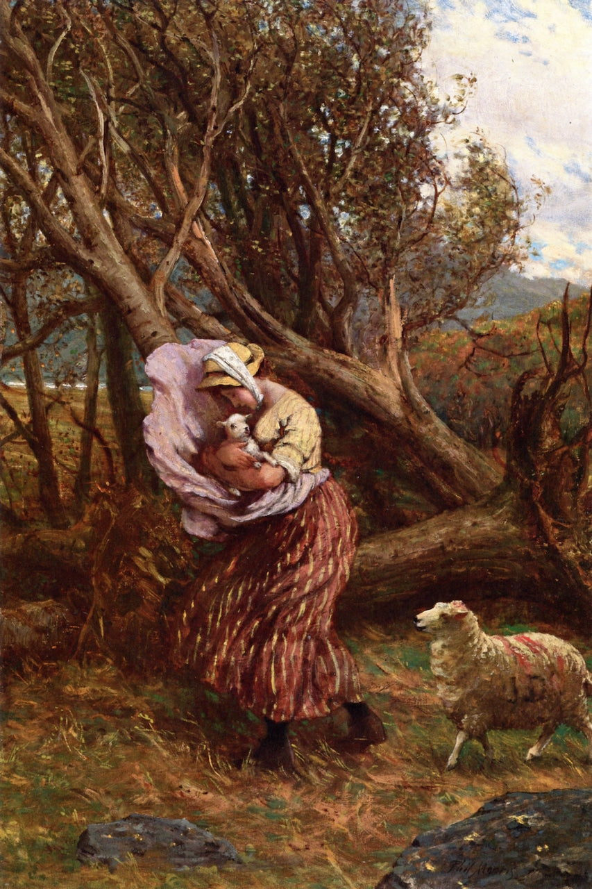 The Protective Shepherdess, vintage artwork by Phillip Richard Morris, 12x8" (A4) Poster