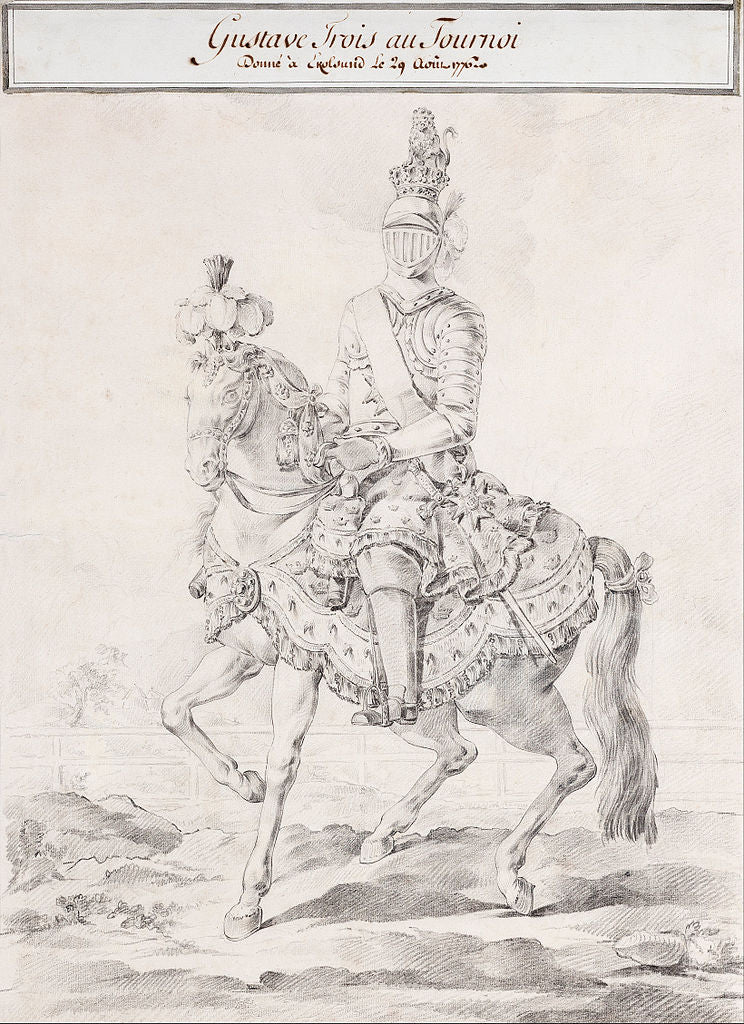 Gustav III in harness on horse back, vintage artwork by Olof Fridsberg, 12x8" (A4) Poster
