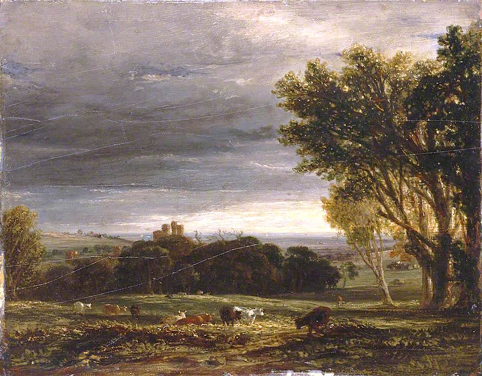 Herstmonceux Castle, Sussex, vintage artwork by Anthony Vandyke Copley Fielding, 12x8" (A4) Poster