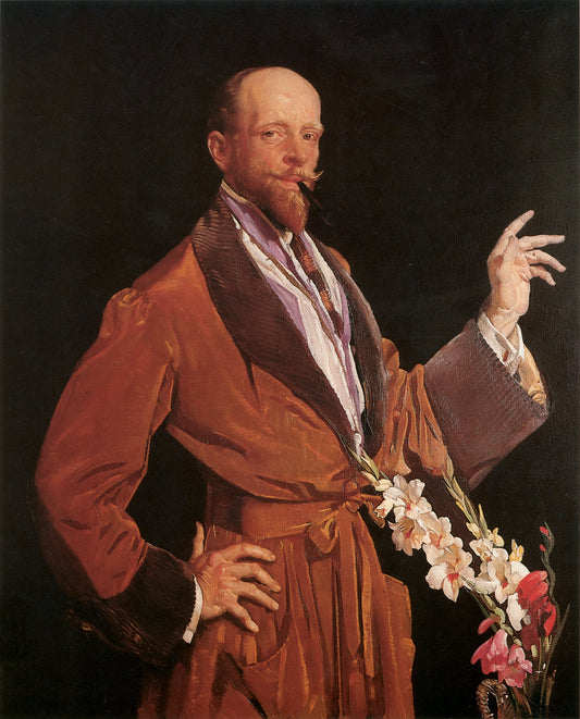 Self-Portrait with Gladioli, vintage artwork by George W. Lambert, 12x8" (A4) Poster