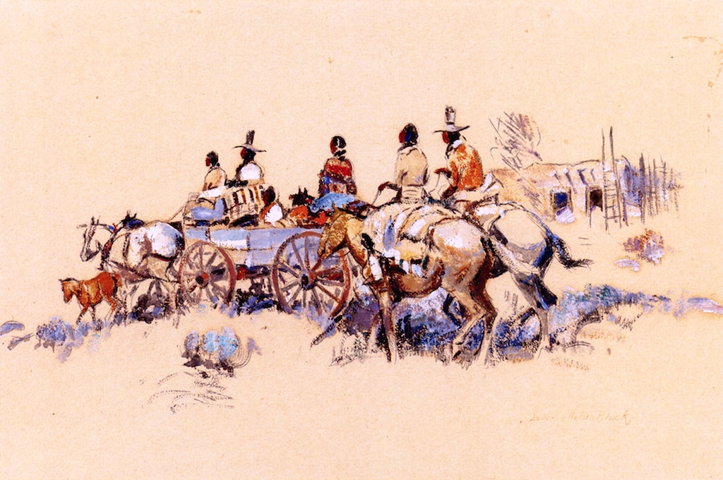 Indian Riders and Wagon by Laverne Nelson Black,16x12(A3) Poster