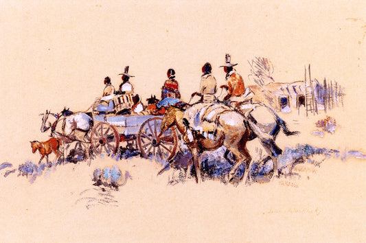 Indian Riders and Wagon by Laverne Nelson Black,16x12(A3) Poster